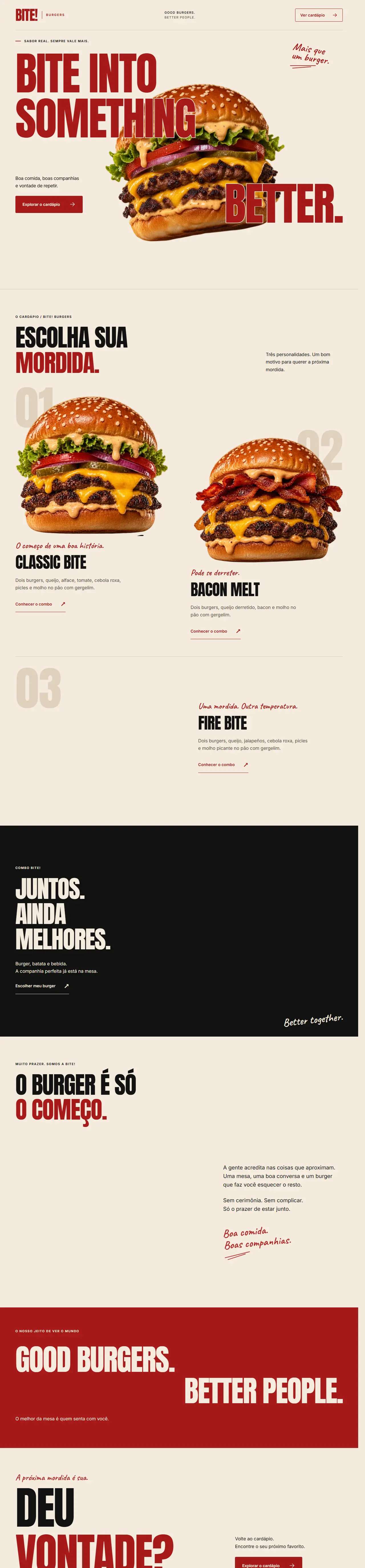 Print oficial da página inicial de Bite! Burgers