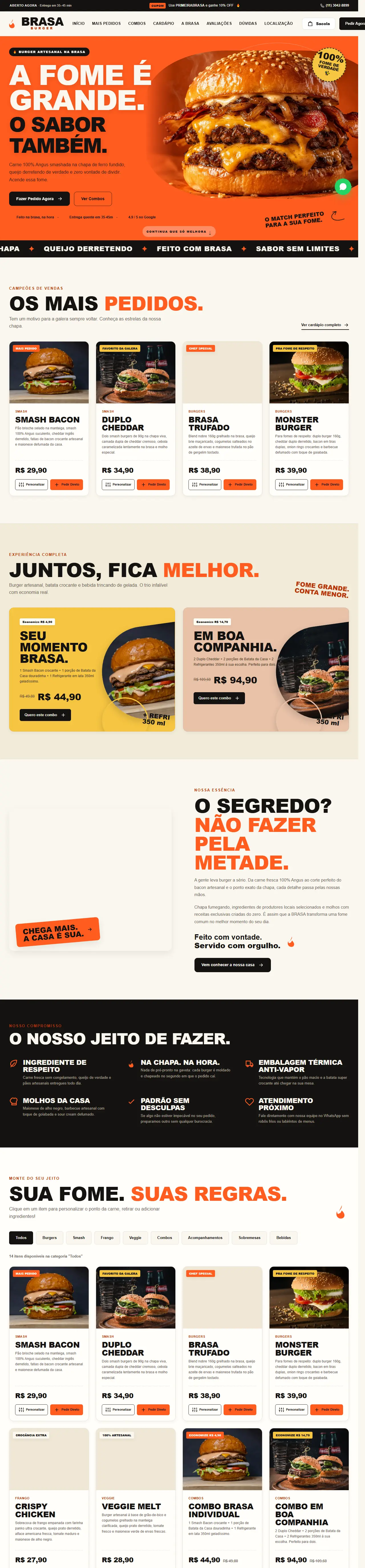 Print oficial da página inicial de BRASA Burger