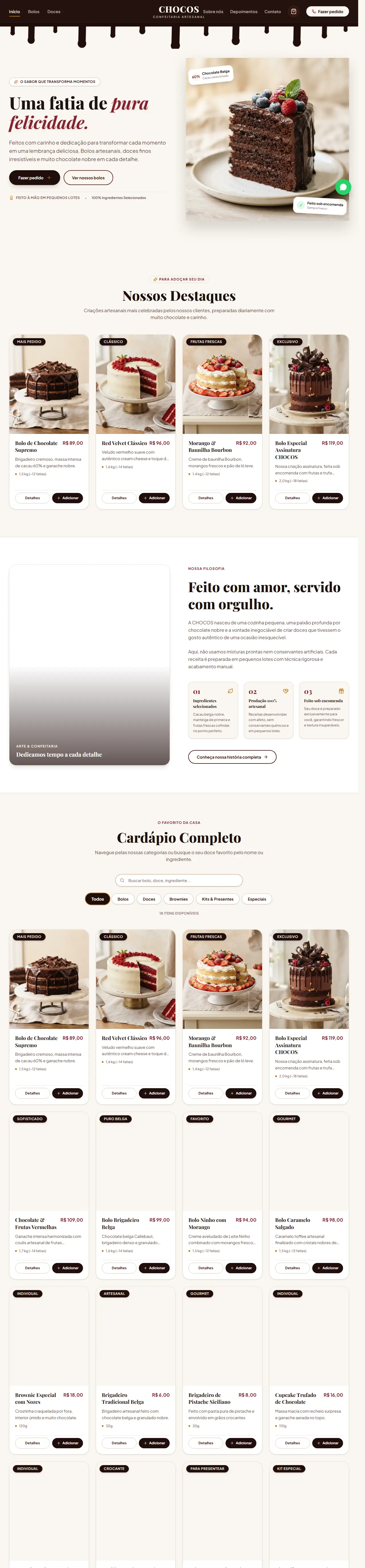Print oficial da página inicial de CHOCOS Confeitaria