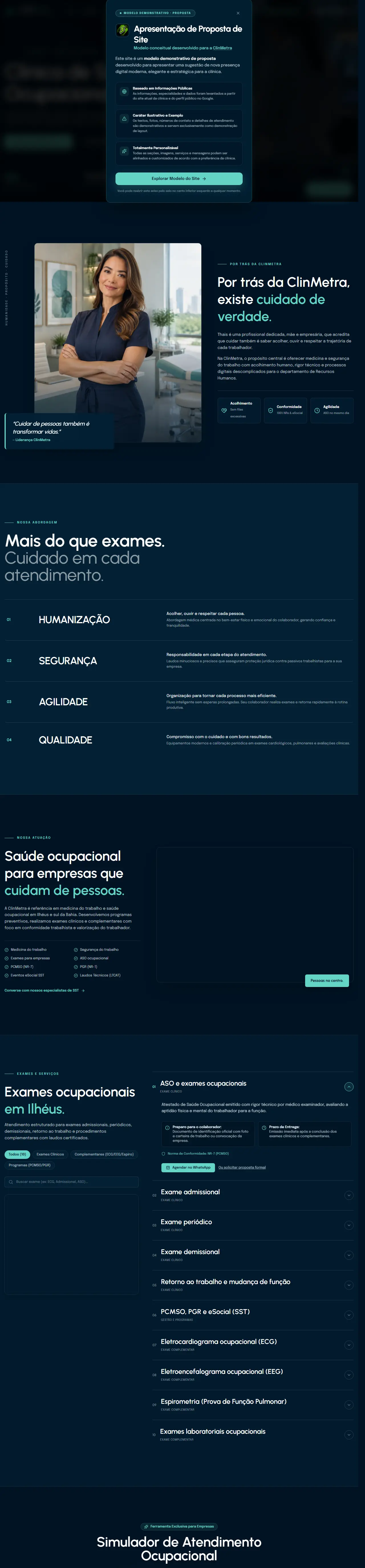 Print oficial da página inicial de ClinMetra Saúde Ocupacional