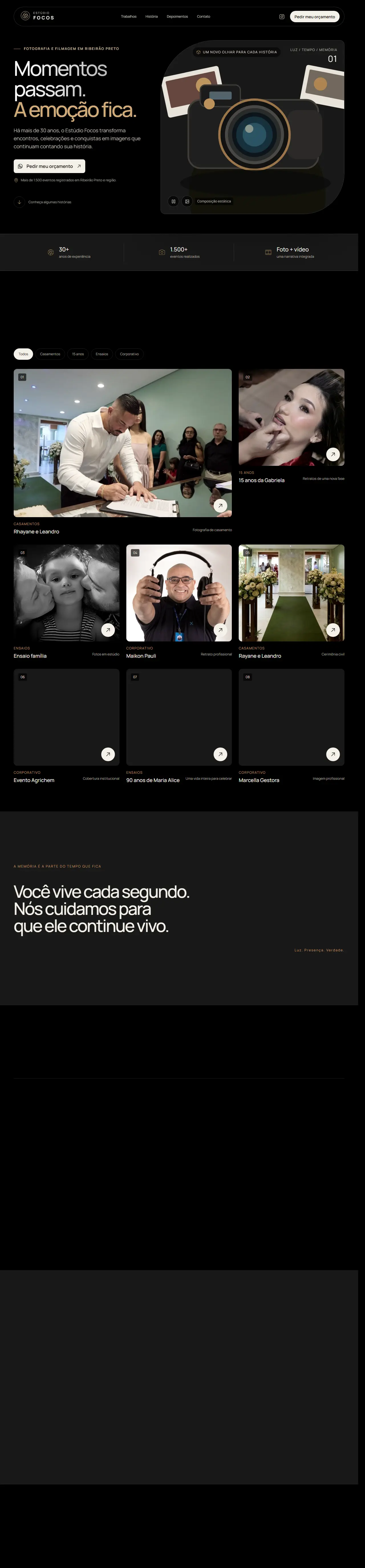 Print oficial da página inicial de Estúdio Focos Fotografia
