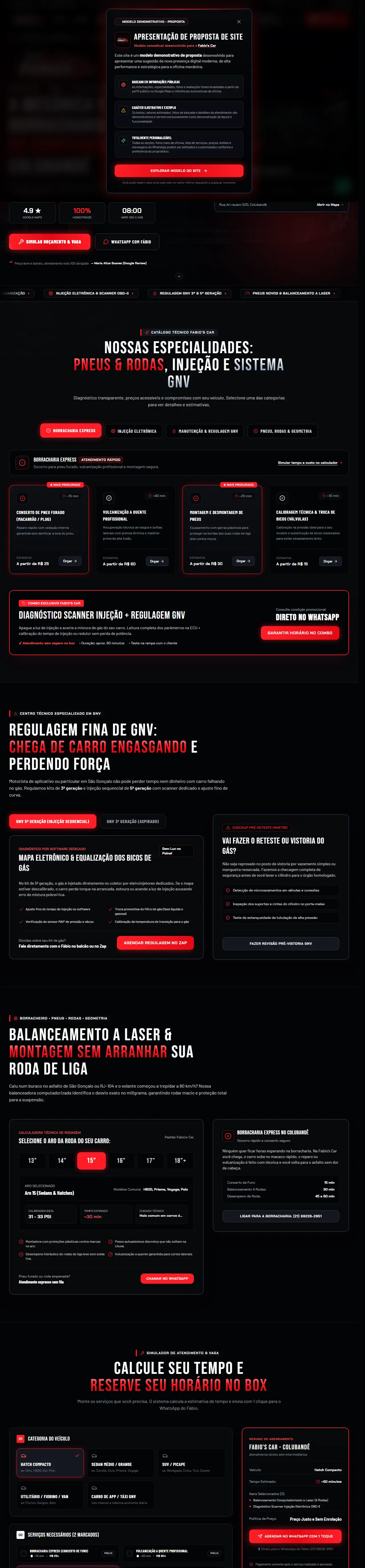Print oficial da página inicial de Fabio's Car Centro Automotivo