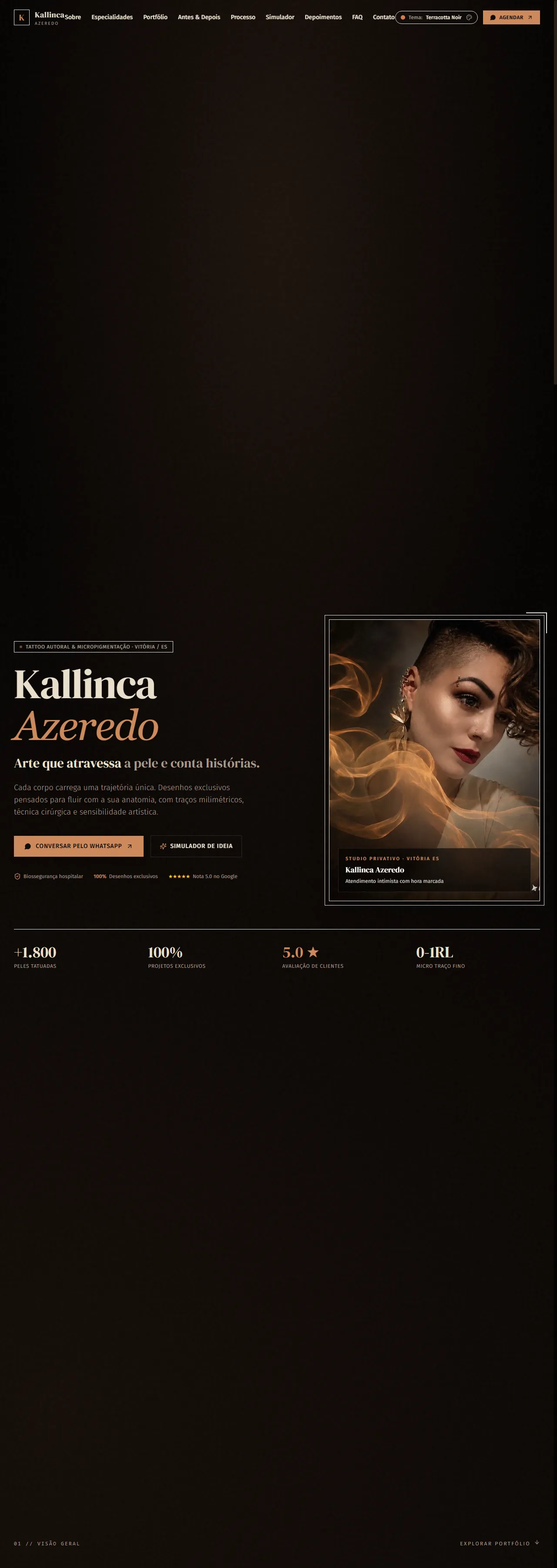 Print oficial da página inicial de Kallinca Azeredo Studio
