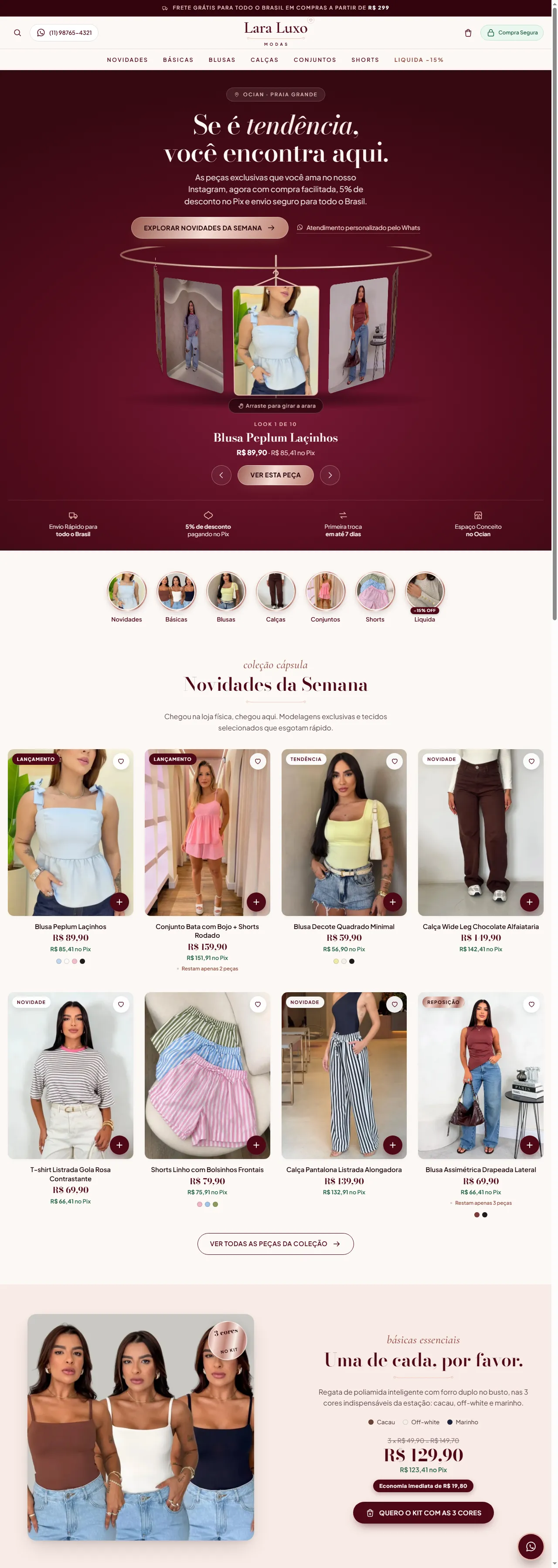 Print oficial da página inicial de Lara Luxo Modas