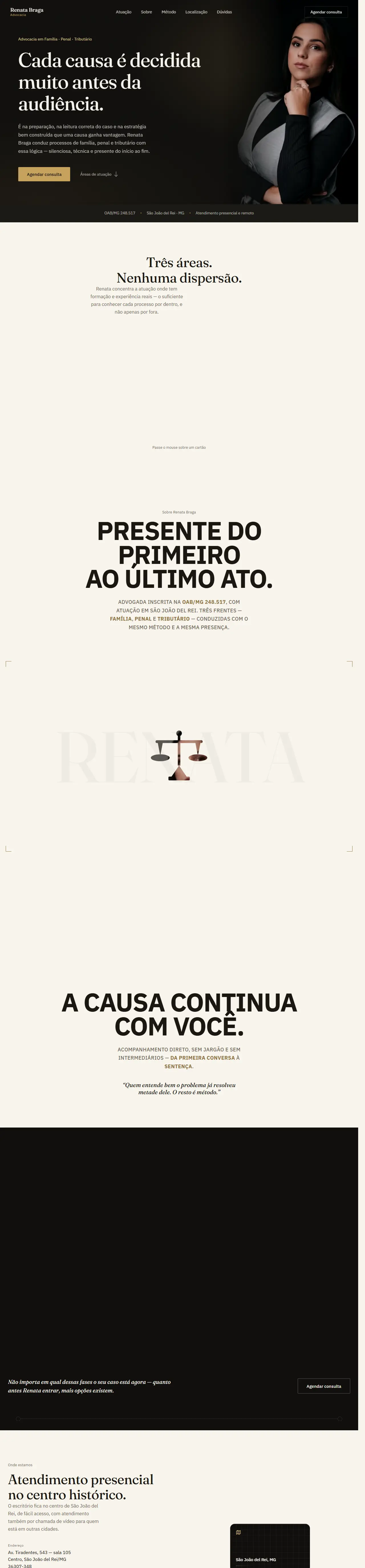 Print oficial da página inicial de Renata Braga Advocacia