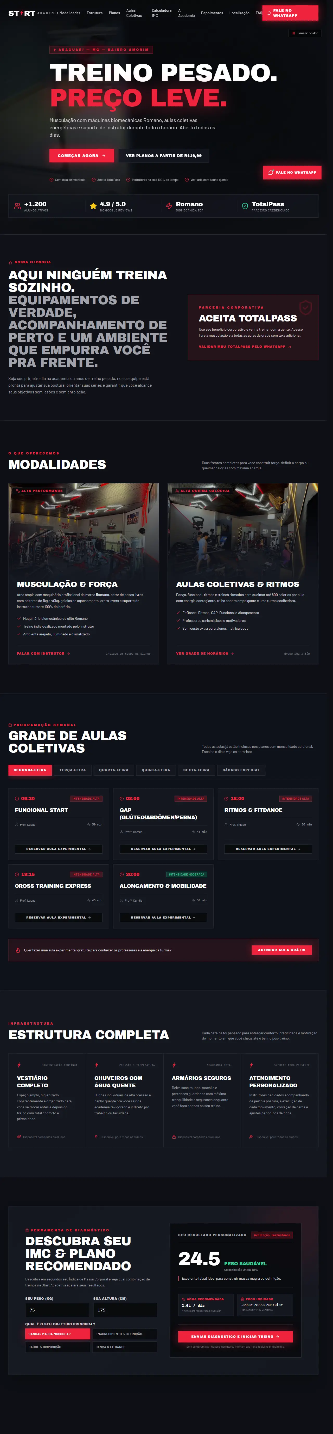 Print oficial da página inicial de Start Academia