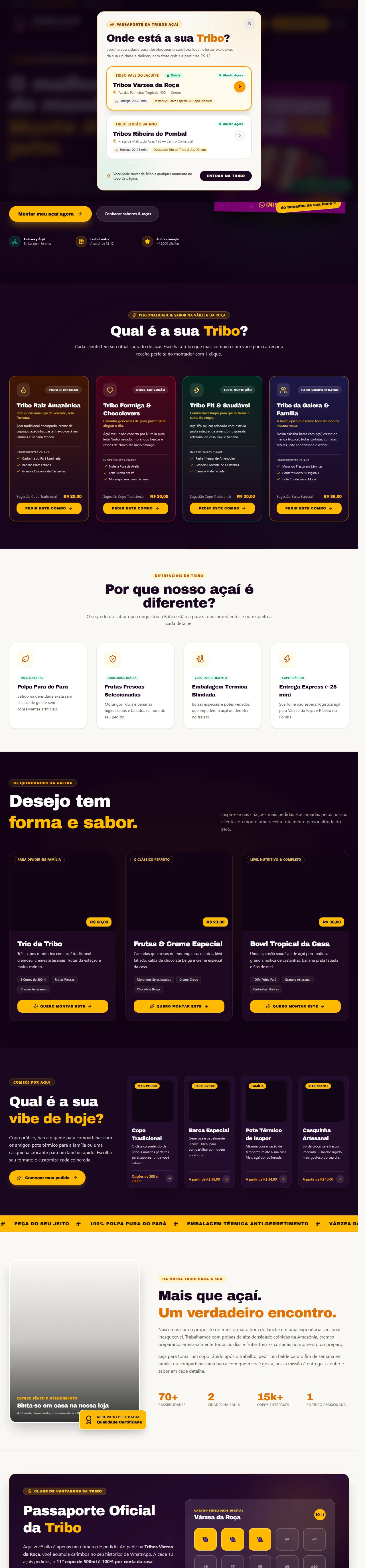 Print oficial da página inicial de Tribos Açaí